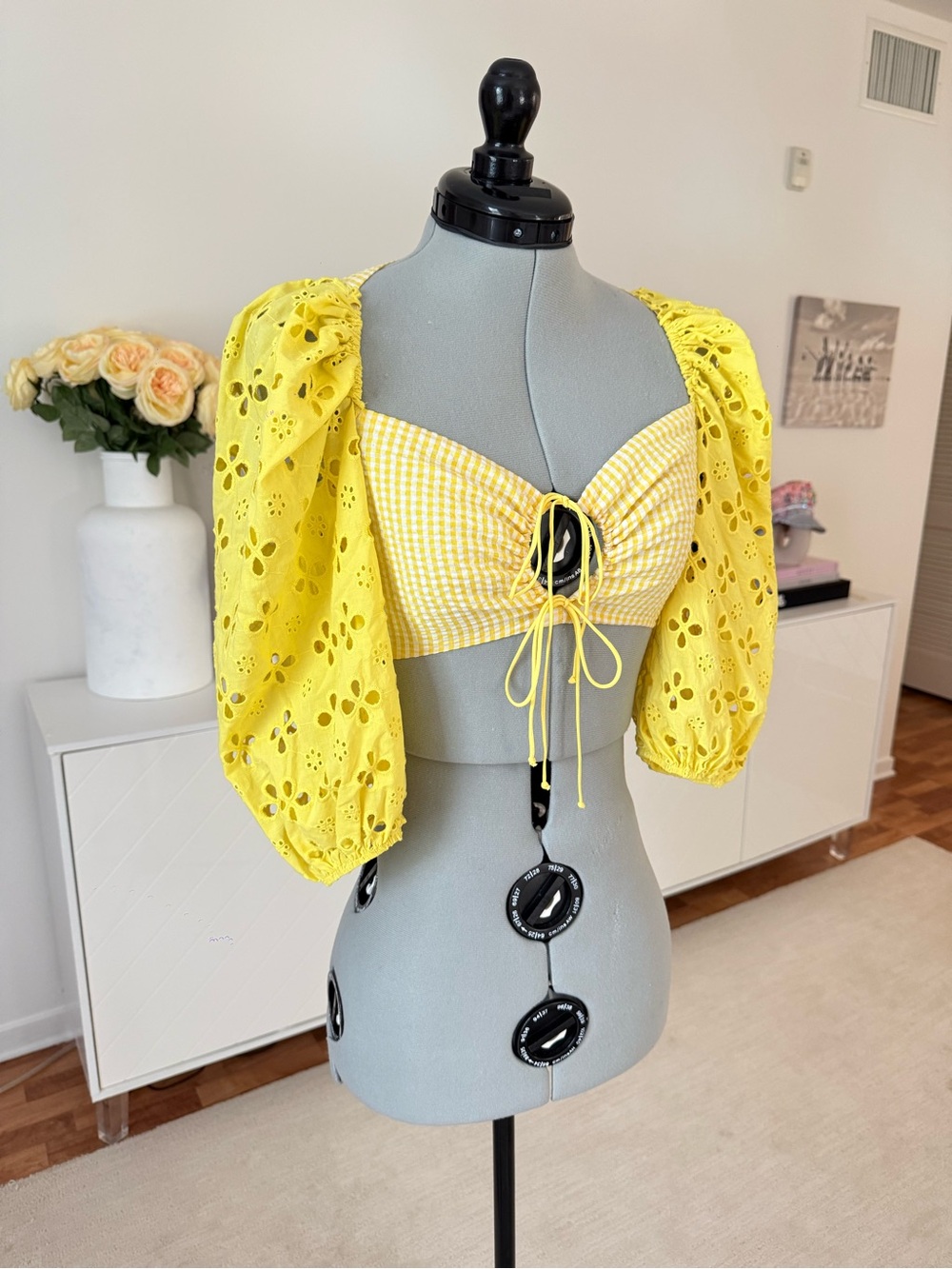 NWT For Love & Lemons Gingham Picnic Crop Top XS